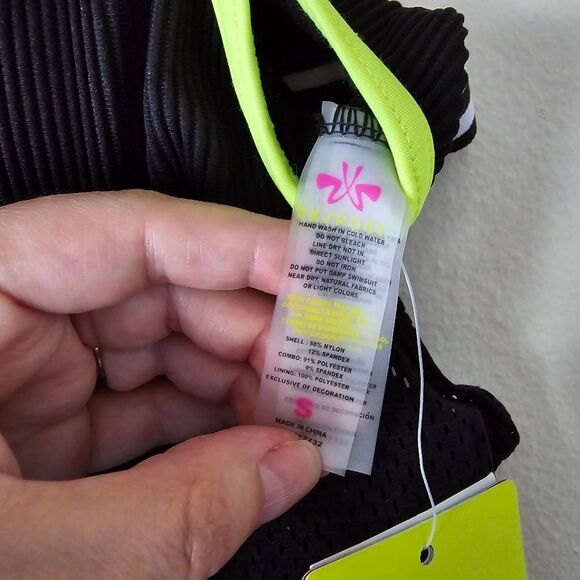 ZXSPORT Black Yellow White Gym Top Sports Bra with Jersey Underlay Size Small - Picture 13 of 14